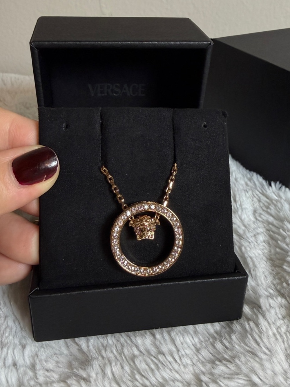 Versace bronze Gold Crystal-Embellished Medusa Circle Necklace - Picture 5 of 5
